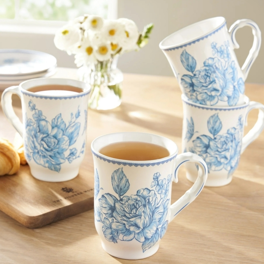 💕 2025 The Pioneer Woman Agatha Blue Floral 12oz  Mug Set Of 4